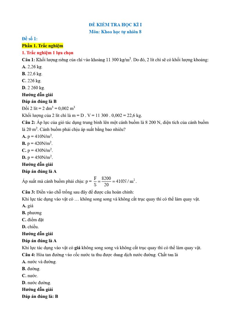 6 Đề thi Học kì 1 Khoa học tự nhiên 8 Kết nối tri thức (có đáp án, cấu trúc mới)