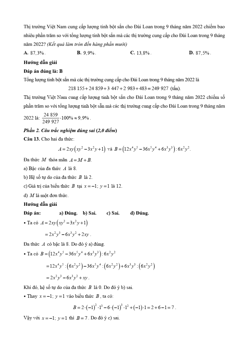 22 Đề thi Học kì 1 Toán 8 Chân trời sáng tạo (có đáp án, cấu trúc mới)