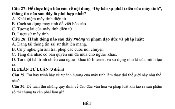 Đề thi Giữa kì 1 Tin học 8 năm 2024-2025 trường THCS Đức Giang (Hà Nội)