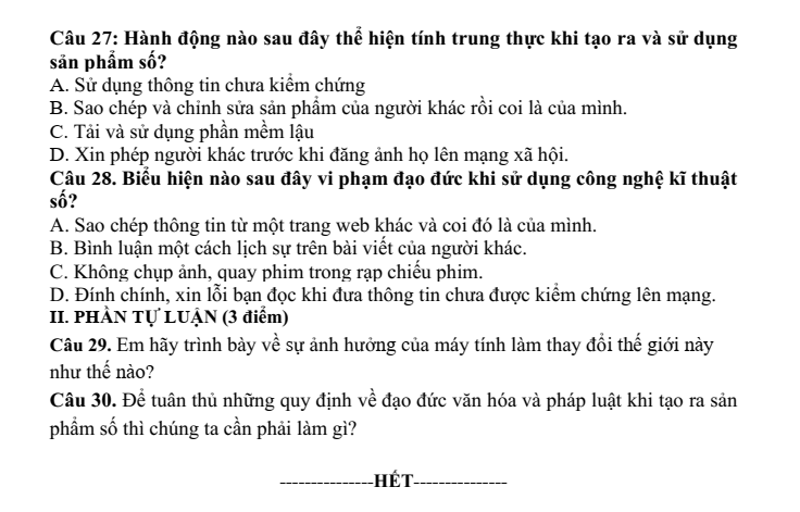 Đề thi Giữa kì 1 Tin học 8 năm 2024-2025 trường THCS Đức Giang (Hà Nội)