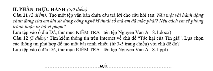 Đề thi Giữa kì 1 Tin học 8 năm 2024-2025 trường THCS Nguyễn Trãi (Quảng Nam)
