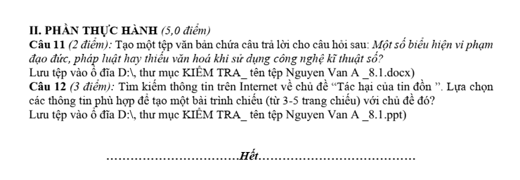 Đề thi Giữa kì 1 Tin học 8 năm 2024-2025 trường THCS Nguyễn Trãi (Quảng Nam)