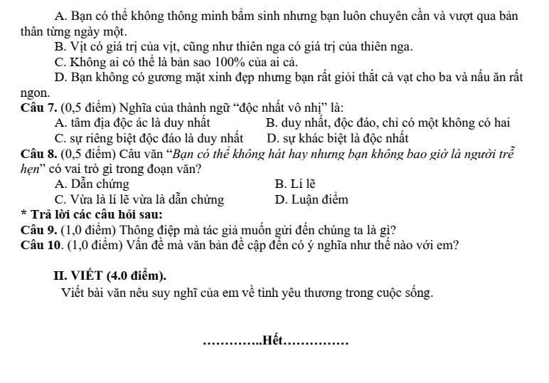 Đề thi Học kì 1 Văn 8 năm 2024-2025 trường THCS Lý Thường Kiệt (Quảng Nam)