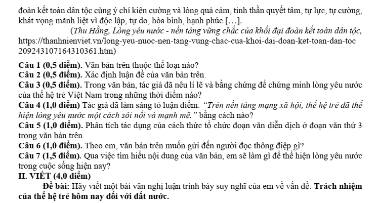 Đề thi Học kì 1 Văn 8 năm 2025-2026 trường THCS Lý Tự Trọng (Đà Nẵng)