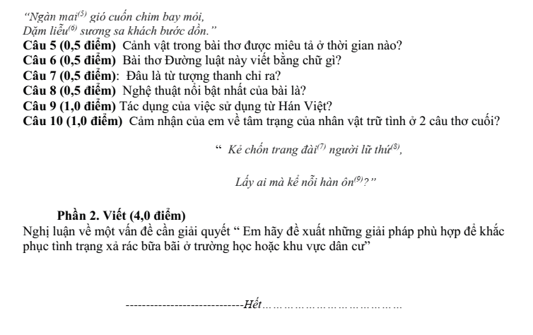 Đề thi Học kì 1 Văn 8 năm 2025-2026 trường THCS Nghĩa An (Nghệ An)