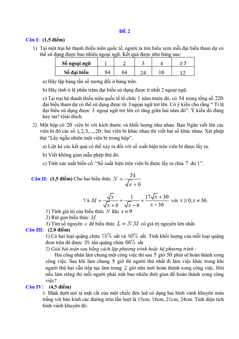 Đề cương ôn tập Giữa kì 2 Toán 9 trường THCS Nguyễn Bỉnh Khiêm (Hà Nội) năm 2025-2026