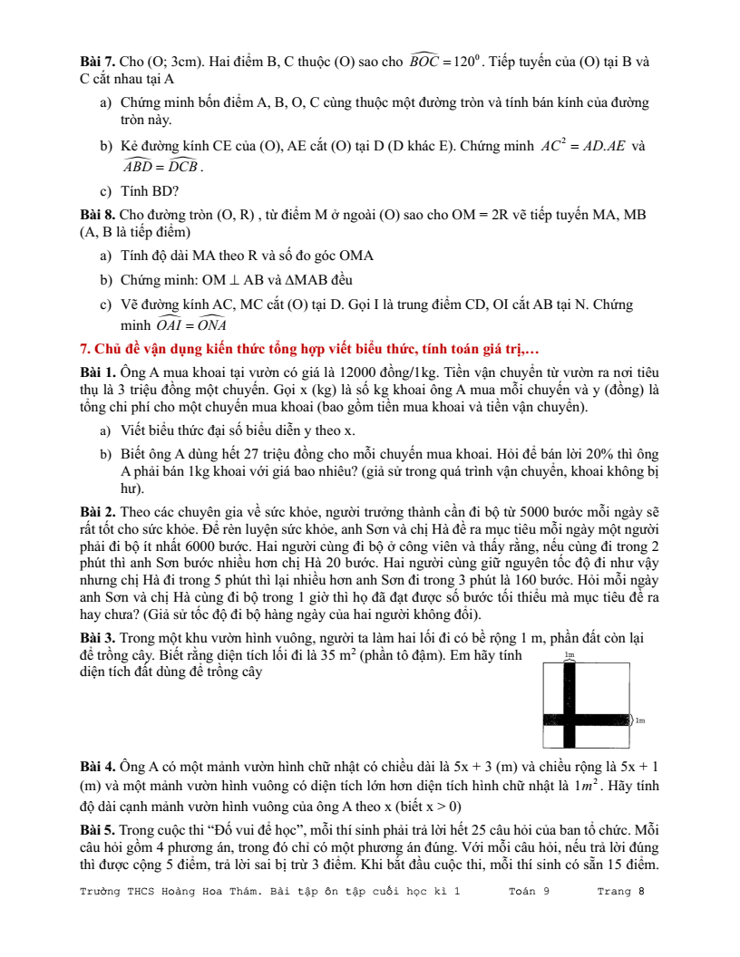 Đề cương ôn tập Học kì 1 Toán 9 trường THCS Hoàng Hoa Thám năm 2025-2026