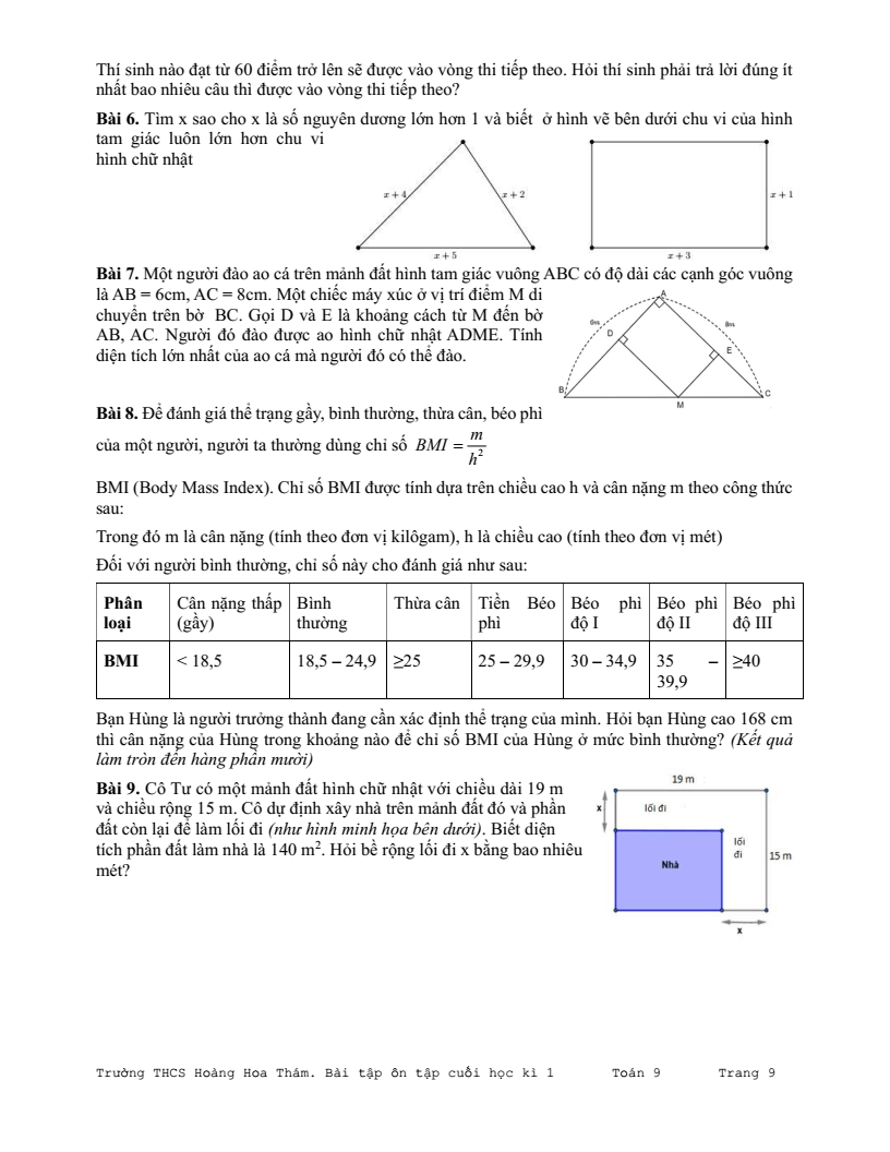 Đề cương ôn tập Học kì 1 Toán 9 trường THCS Hoàng Hoa Thám năm 2025-2026
