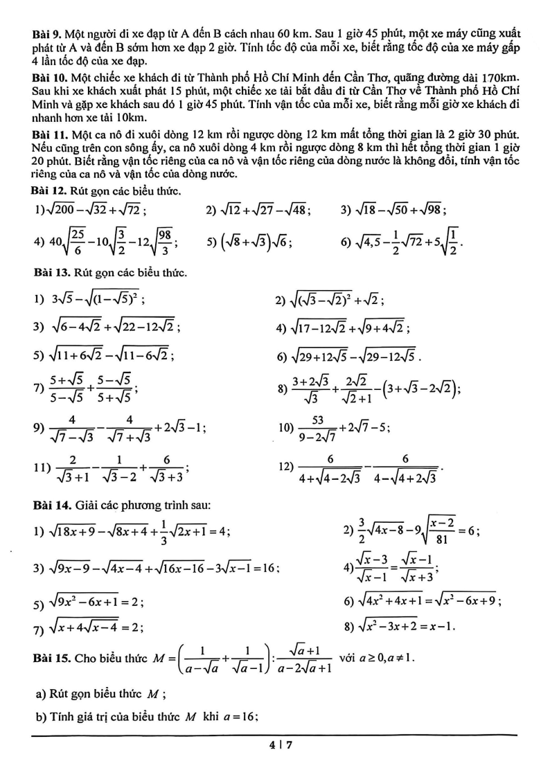 Đề cương ôn tập Học kì 1 Toán 9 trường THCS và THPT M.V. Lô-mô-nô-xốp năm 2025-2026