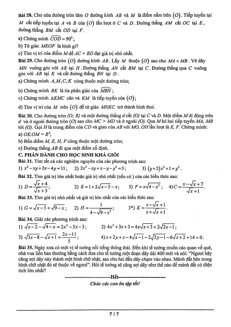 Đề cương ôn tập Học kì 1 Toán 9 trường THCS và THPT M.V. Lô-mô-nô-xốp năm 2025-2026