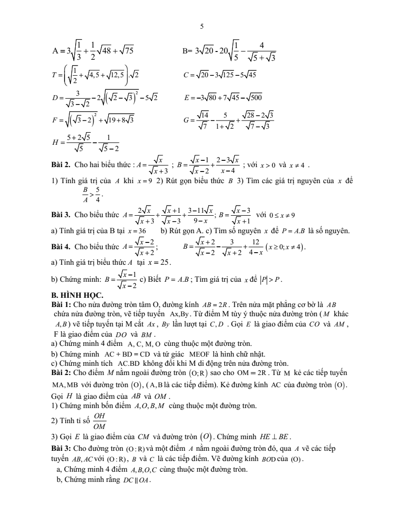 Đề cương ôn tập Học kì 1 Toán 9 trường THCS Ái Mộ năm 2025-2026