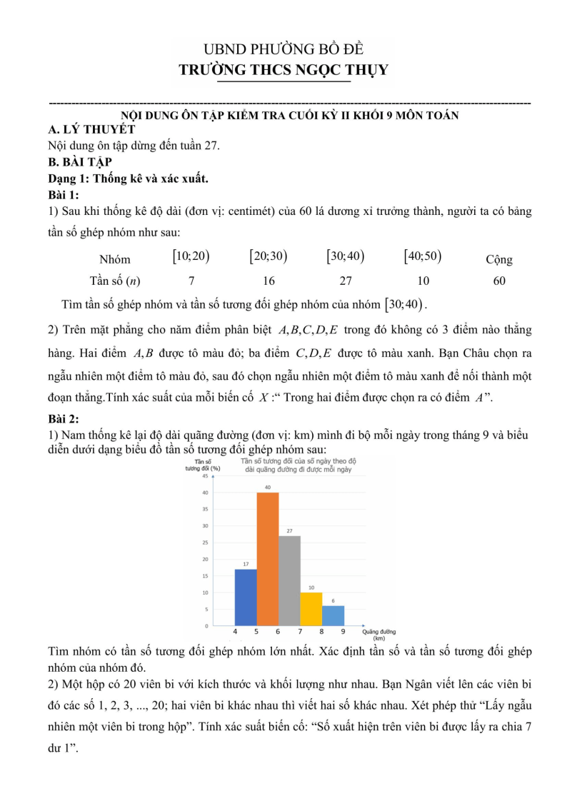 Đề cương ôn tập Học kì 2 Toán 9 trường THCS Ngọc Thụy (Hà Nội) năm 2025-2026