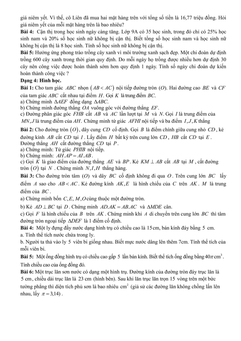 Đề cương ôn tập Học kì 2 Toán 9 trường THCS Ngọc Thụy (Hà Nội) năm 2025-2026