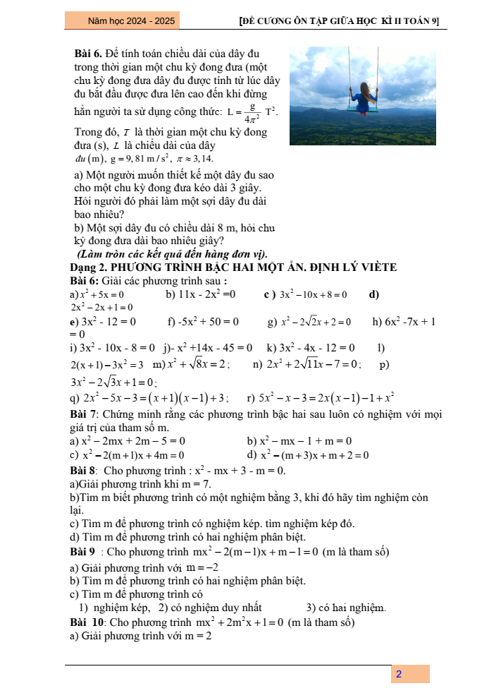 Đề cương ôn tập Giữa kì 2 Toán 9 trường THCS Đa Tốn năm 2024-2025