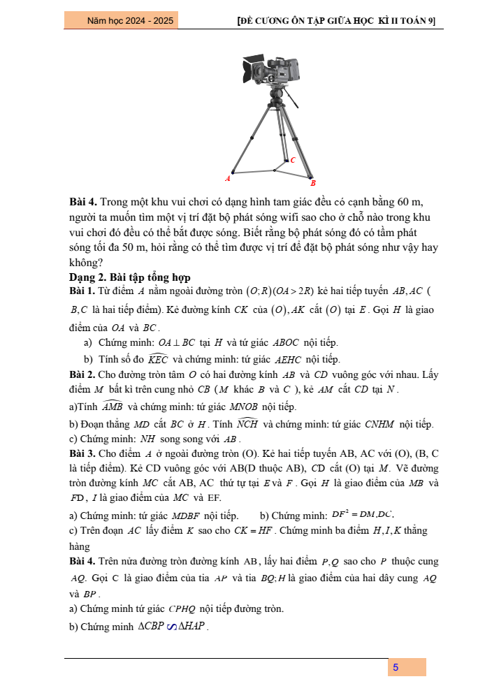 Đề cương ôn tập Giữa kì 2 Toán 9 trường THCS Đa Tốn năm 2024-2025