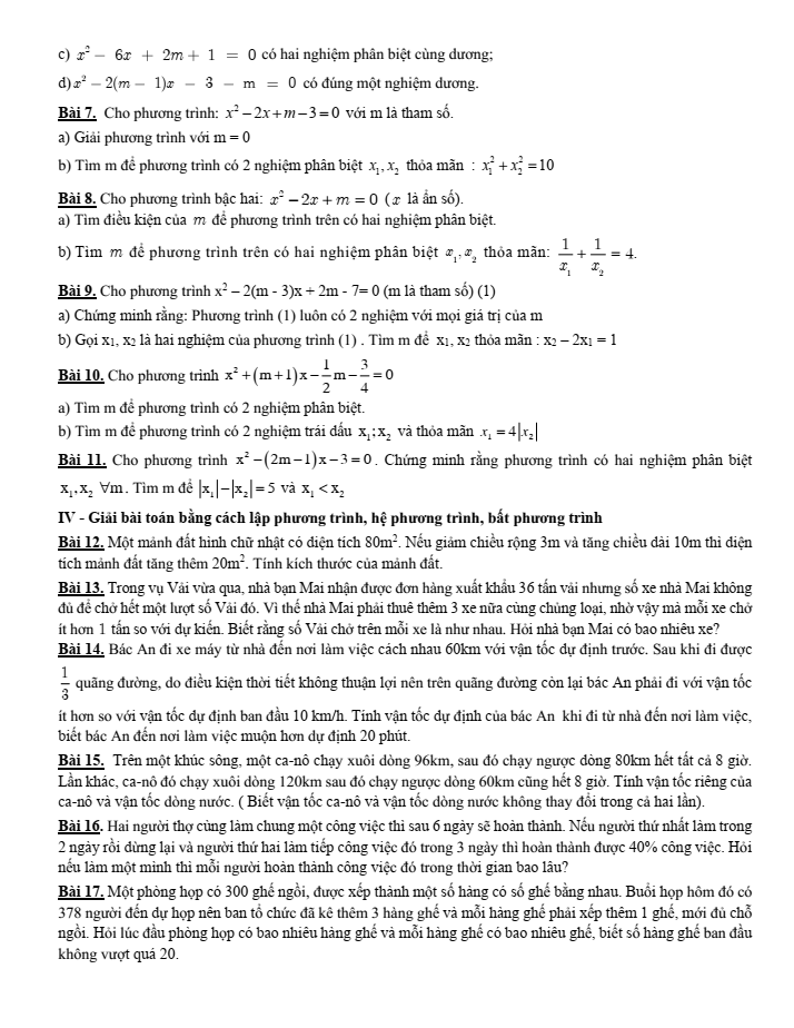 Đề cương ôn tập Giữa kì 2 Toán 9 trường THCS Thăng Long năm 2024-2025