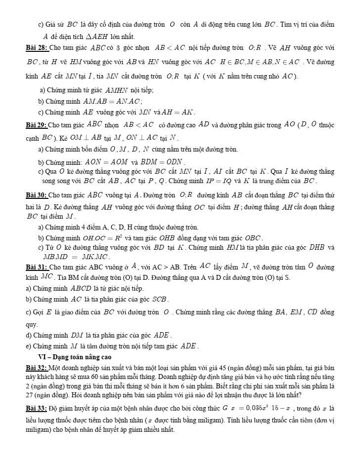 Đề cương ôn tập Giữa kì 2 Toán 9 trường THCS Thăng Long năm 2024-2025