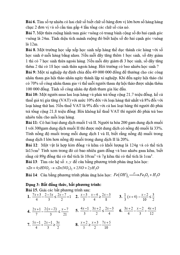 Đề cương ôn tập Học kì 1 Toán 9 trường THCS Nguyễn Bỉnh Khiêm năm 2024-2025