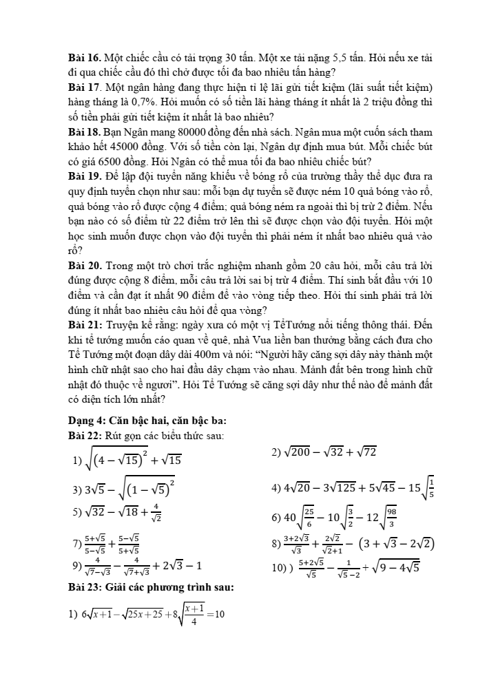 Đề cương ôn tập Học kì 1 Toán 9 trường THCS Nguyễn Bỉnh Khiêm năm 2024-2025
