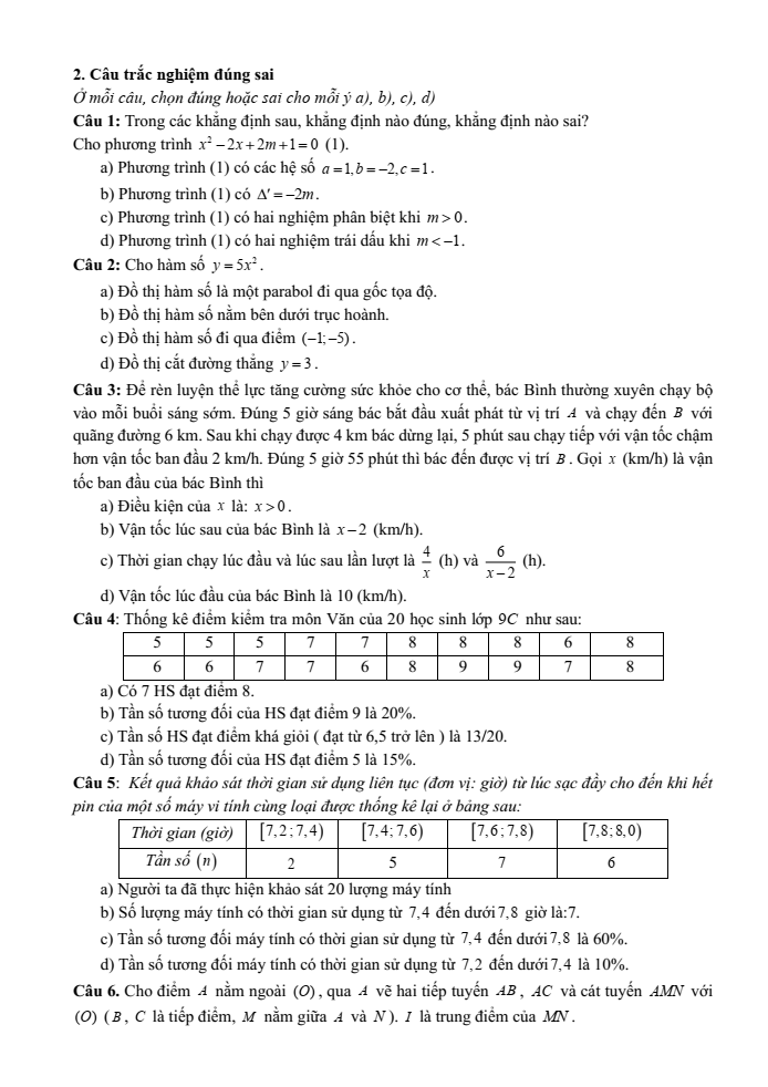 Đề cương ôn tập Học kì 2 Toán 9 trường THCS Nguyễn Gia Thiều năm 2024-2025