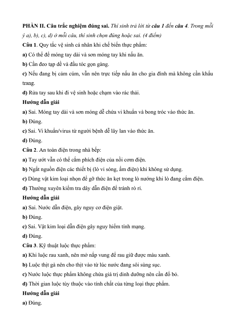 Đề thi Giữa kì 2 Công nghệ 9 Kết nối tri thức Chế biến thực phẩm (có đáp án)