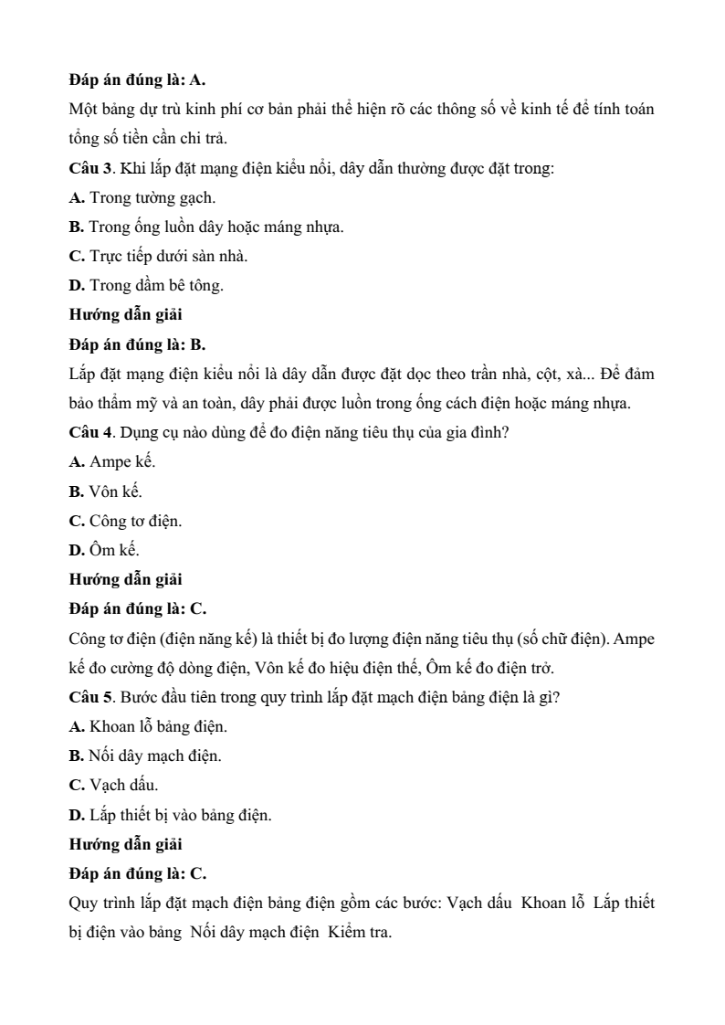 Đề thi Giữa kì 2 Công nghệ 9 Kết nối tri thức Lắp đặt mạng điện trong nhà (có đáp án)