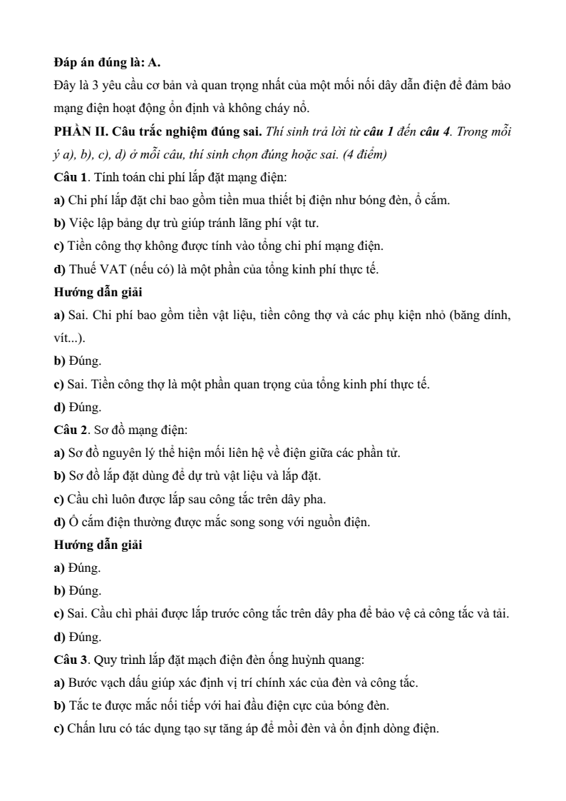 Đề thi Giữa kì 2 Công nghệ 9 Kết nối tri thức Lắp đặt mạng điện trong nhà (có đáp án)