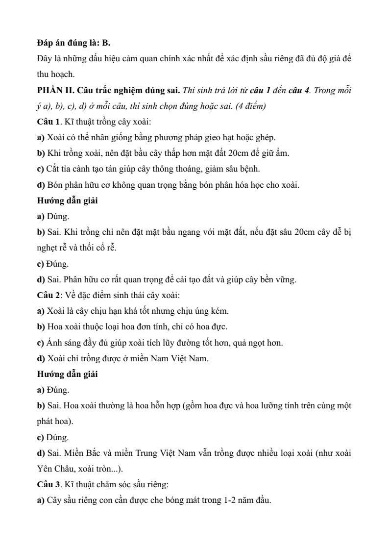 Đề thi Giữa kì 2 Công nghệ 9 Kết nối tri thức Trồng cây ăn quả (có đáp án)