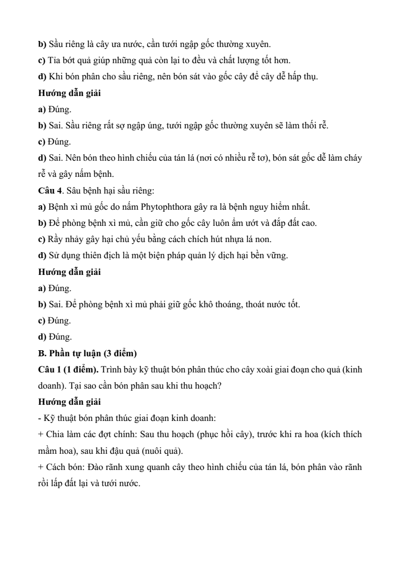 Đề thi Giữa kì 2 Công nghệ 9 Kết nối tri thức Trồng cây ăn quả (có đáp án)
