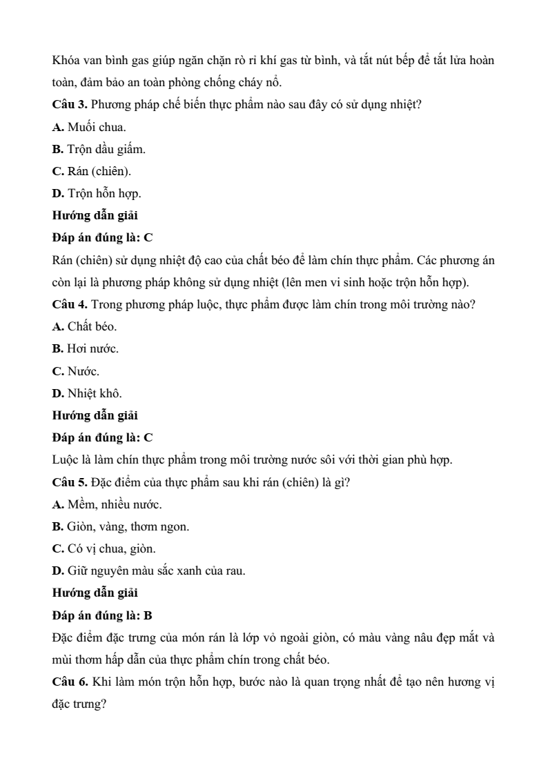 Đề thi Học kì 2 Công nghệ 9 Kết nối tri thức Chế biến thực phẩm (có đáp án)