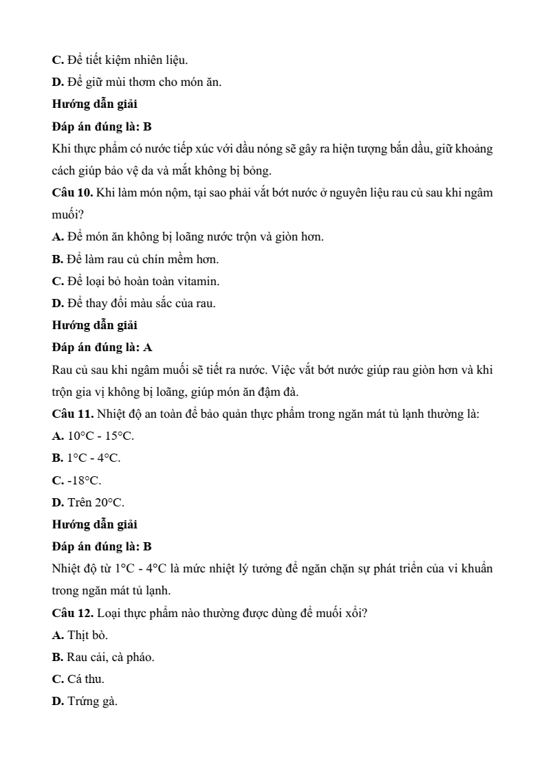 Đề thi Học kì 2 Công nghệ 9 Kết nối tri thức Chế biến thực phẩm (có đáp án)