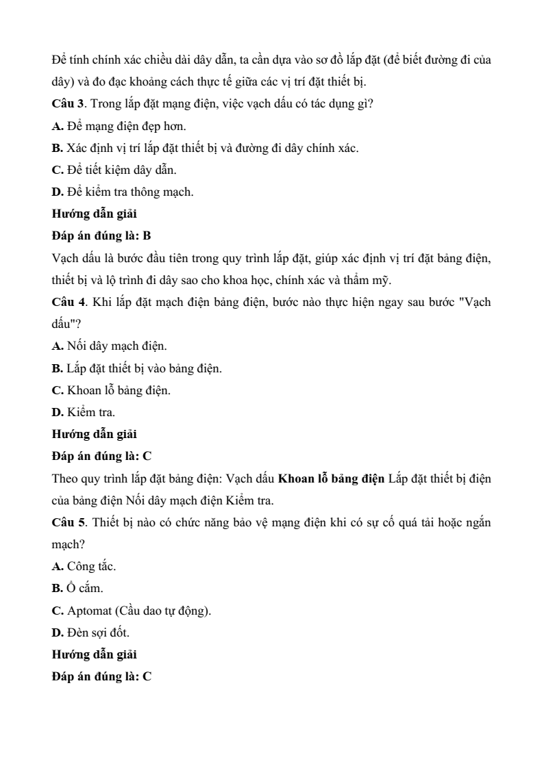 Đề thi Học kì 2 Công nghệ 9 Kết nối tri thức Lắp đặt mạng điện trong nhà (có đáp án)
