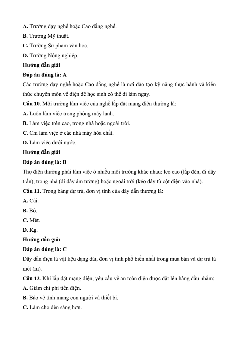 Đề thi Học kì 2 Công nghệ 9 Kết nối tri thức Lắp đặt mạng điện trong nhà (có đáp án)