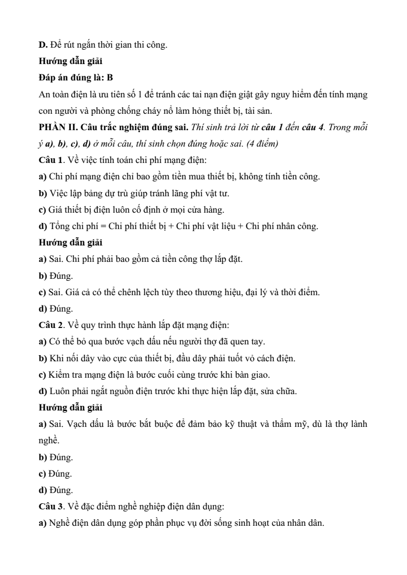 Đề thi Học kì 2 Công nghệ 9 Kết nối tri thức Lắp đặt mạng điện trong nhà (có đáp án)