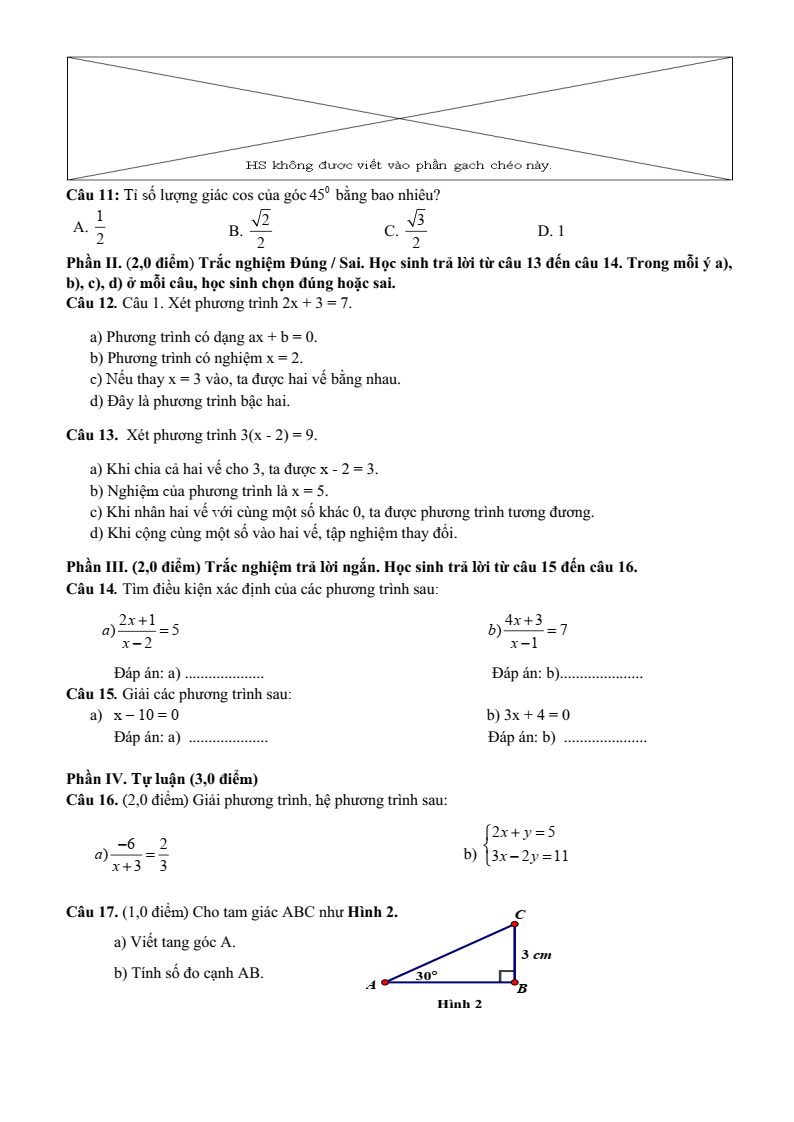 Đề thi Giữa kì 1 Toán 9 THCS Đinh Ruối năm 2025-2026