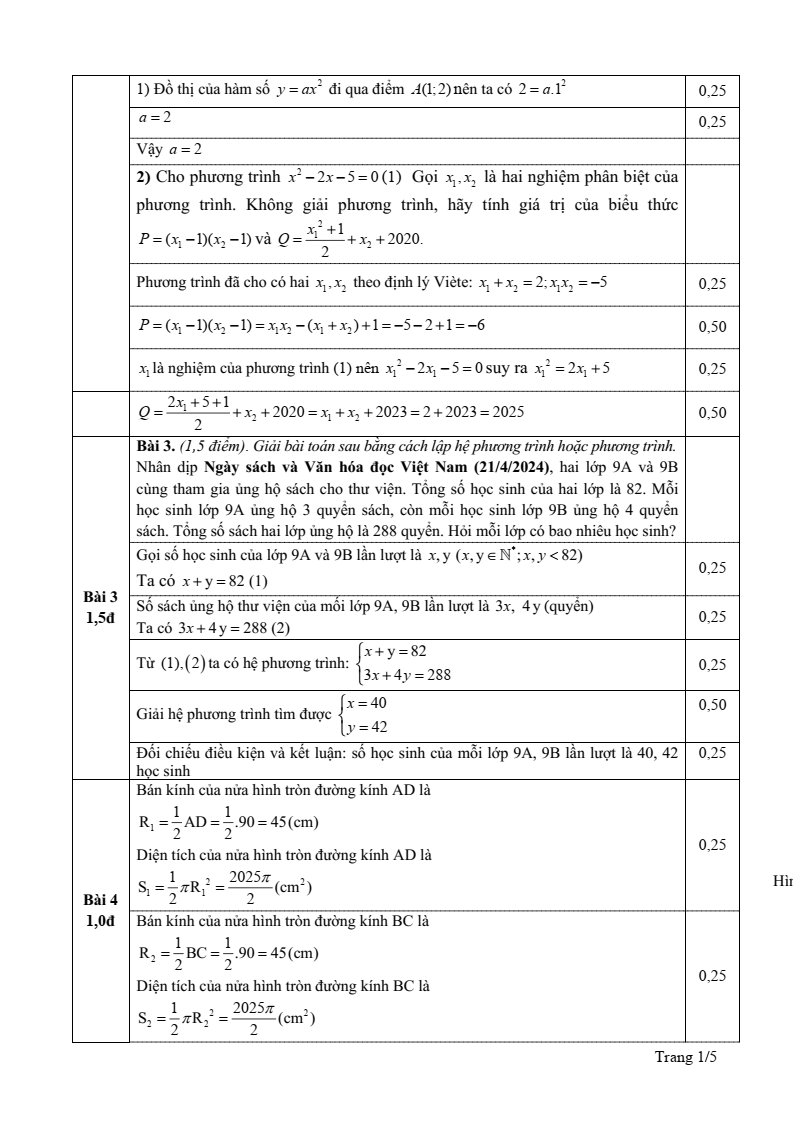 Đề thi Giữa kì 2 Toán 9 phòng GD&ĐT Giao Thủy (Nam Định) năm 2024-2025