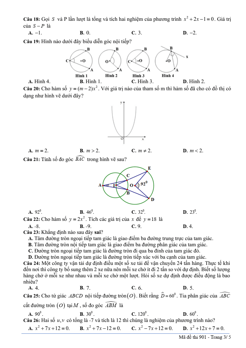 Đề thi Giữa kì 2 Toán 9 phòng GD&ĐT Mỹ Hào (Hưng Yên) năm 2024-2025