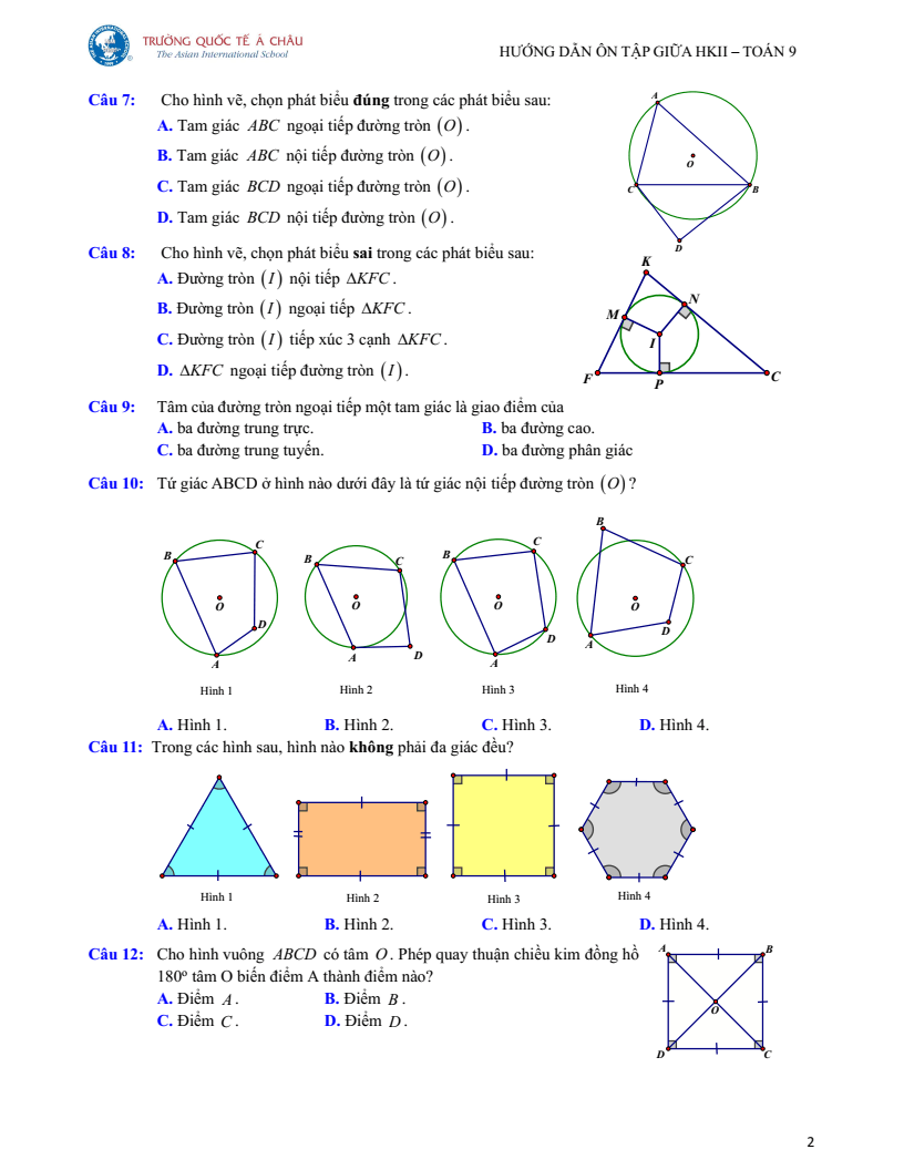 Đề thi Giữa kì 2 Toán 9 trường Quốc tế Á Châu (Tp.HCM) năm 2024-2025