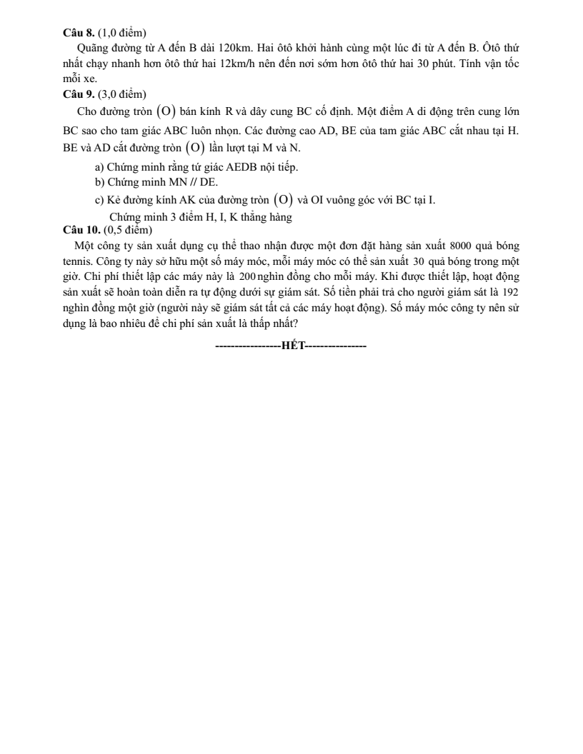 Đề thi Giữa kì 2 Toán 9 trường THCS Nội Duệ (Bắc Ninh) năm 2024-2025