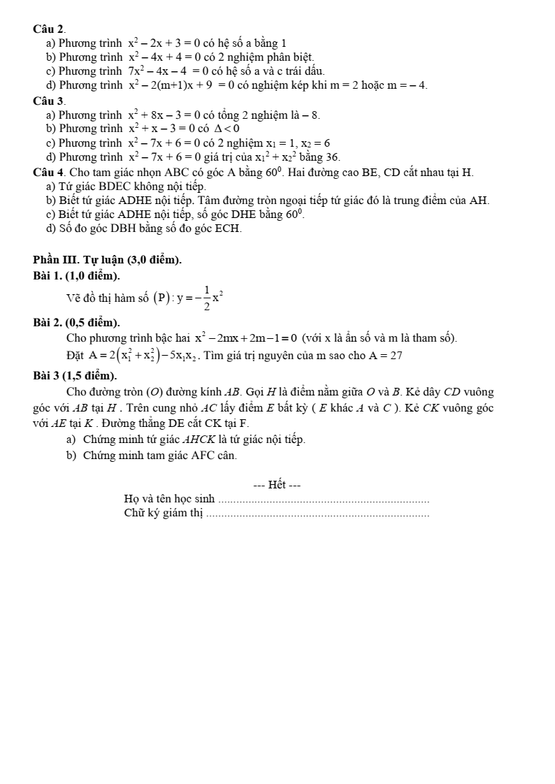 Đề thi Giữa kì 2 Toán 9 trường THCS Phước Bửu (Bà Rịa - Vũng Tàu) năm 2024-2025