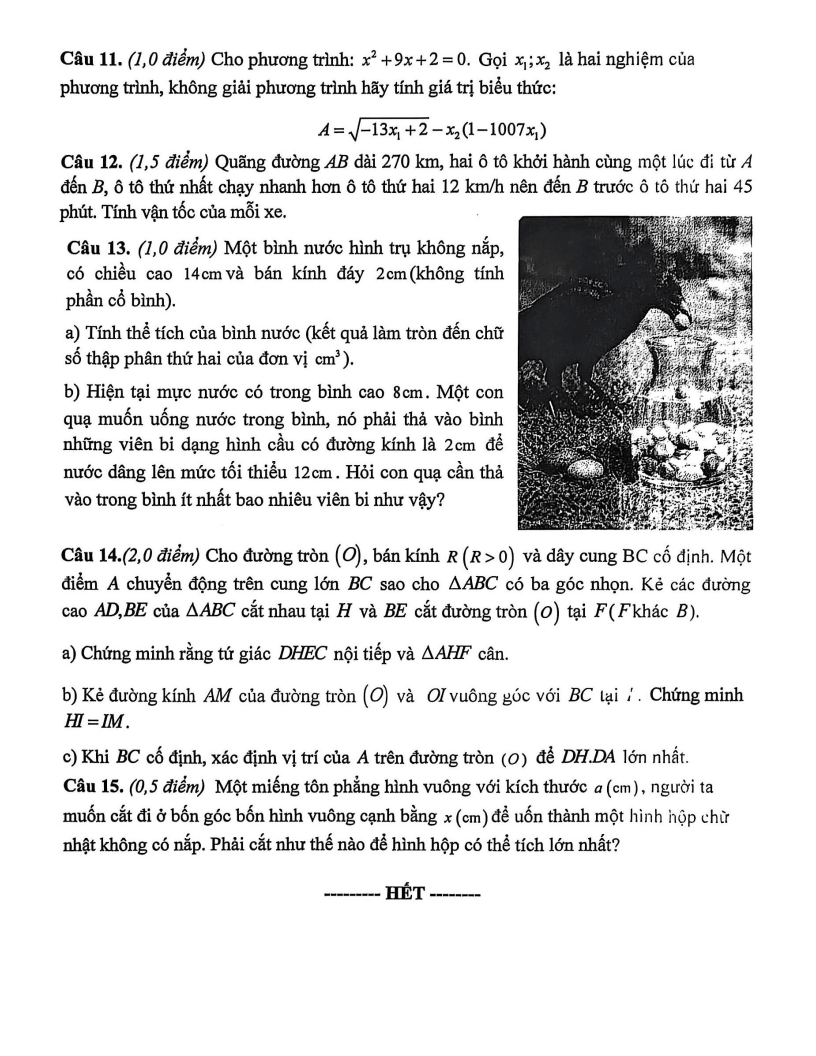 Đề thi Giữa kì 2 Toán 9 trường THCS Quang Trung (Thanh Hóa) năm 2025-2026