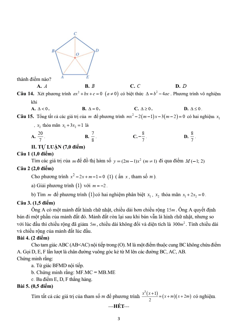 Đề thi Giữa kì 2 Toán 9 trường THCS Tư Mại (Bắc Giang) năm 2024-2025