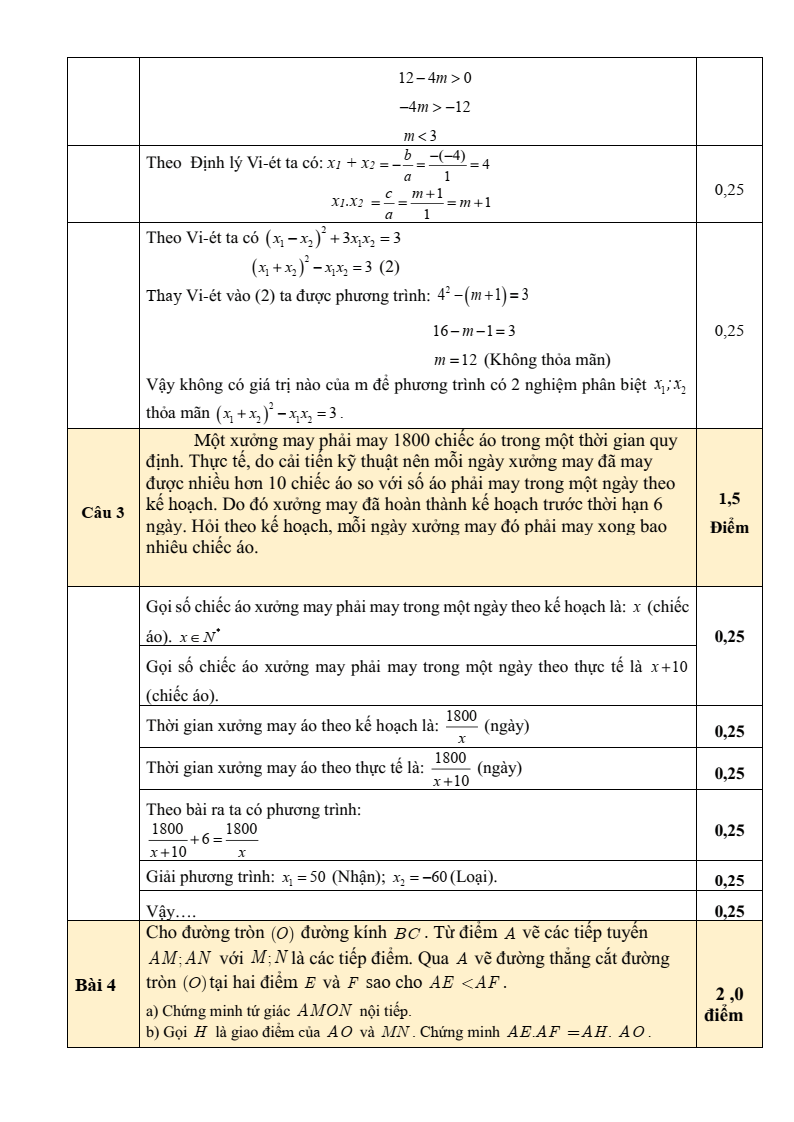 Đề thi Giữa kì 2 Toán 9 trường THCS Vân Hà (Bắc Ninh) năm 2025-2026