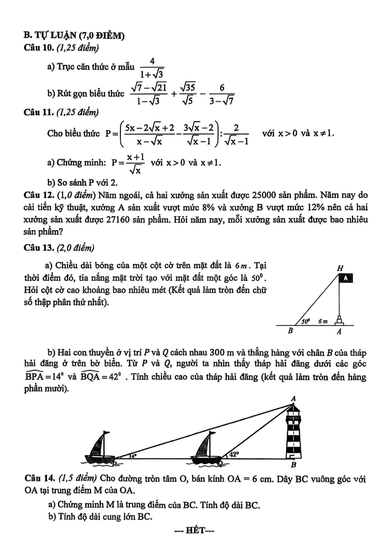 Đề thi Học kì 1 Toán 9 trường THCS Chu Văn An (Đà Nẵng) năm 2025-2026