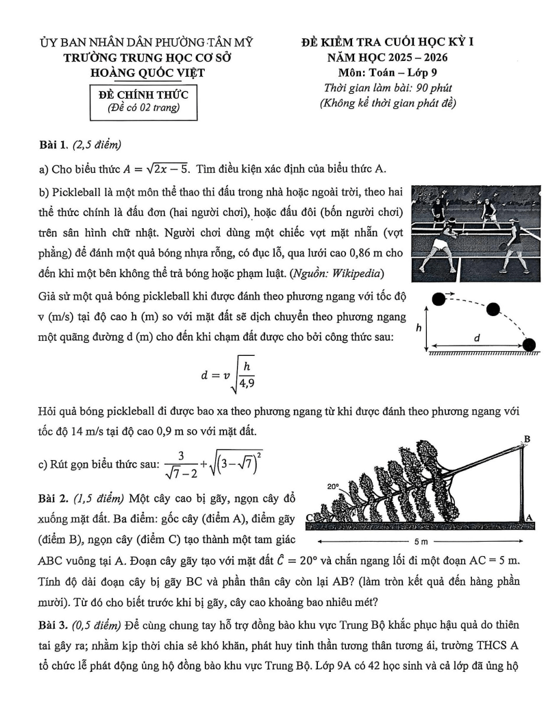 Đề thi Học kì 1 Toán 9 trường THCS Hoàng Quốc Việt  (Tp.HCM) năm 2025-2026