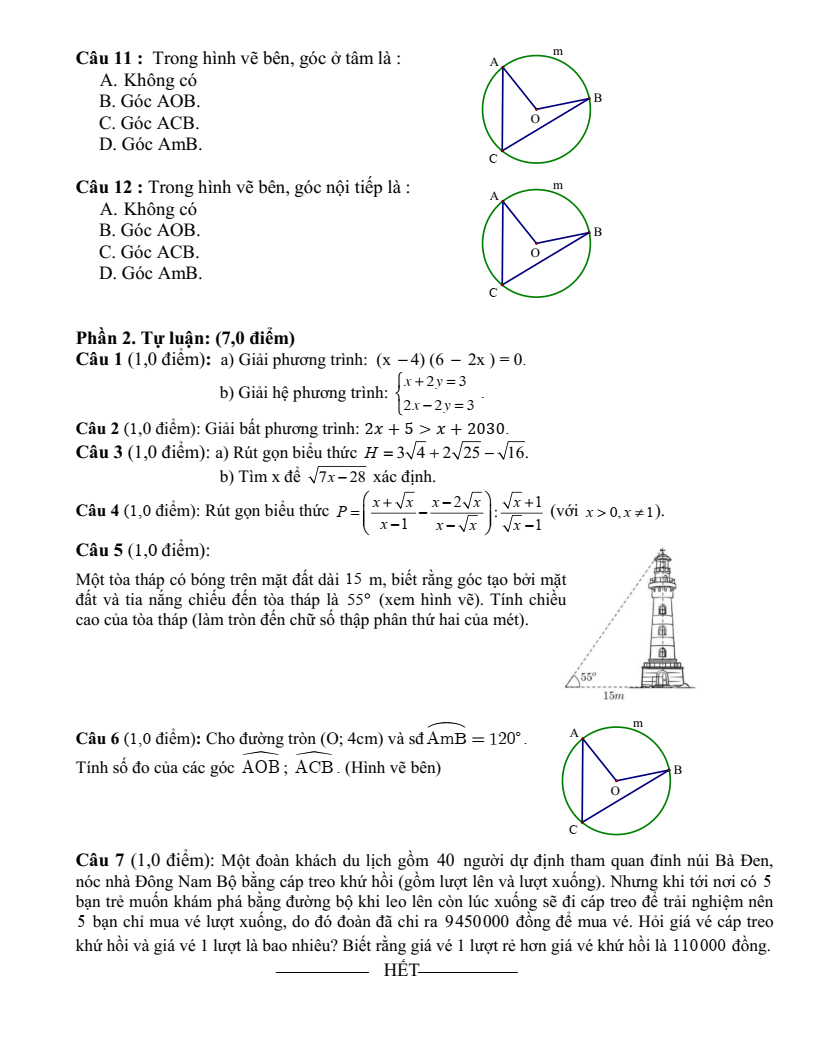 Đề thi Học kì 1 Toán 9 trường THCS Nguyễn Văn Trỗi (Tây Ninh) năm 2025-2026