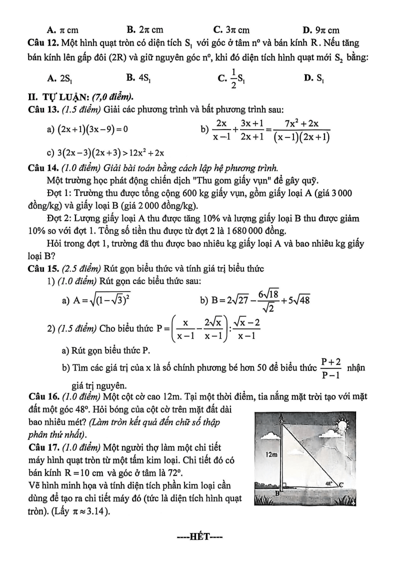 Đề thi Học kì 1 Toán 9 trường THCS Nguyễn Thị Minh Khai (Đà Nẵng) năm 2025-2026