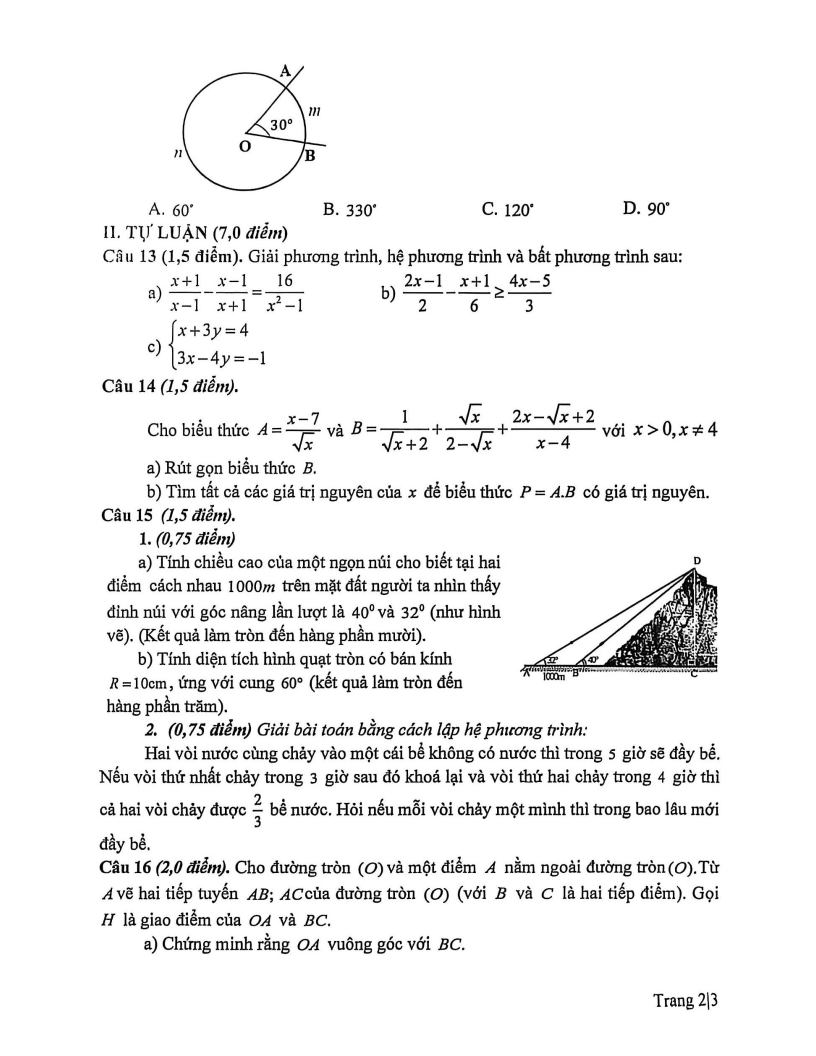 Đề thi Học kì 1 Toán 9 trường THCS Vĩnh Yên (Phú Thọ) năm 2025-2026
