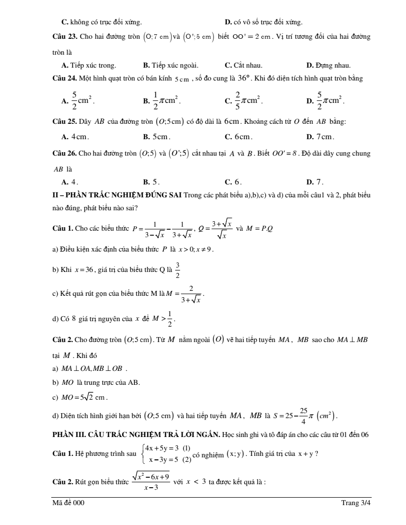 Đề thi Học kì 1 Toán 9 trường TH&THCS Đông Giang (Hưng Yên) năm 2025-2026