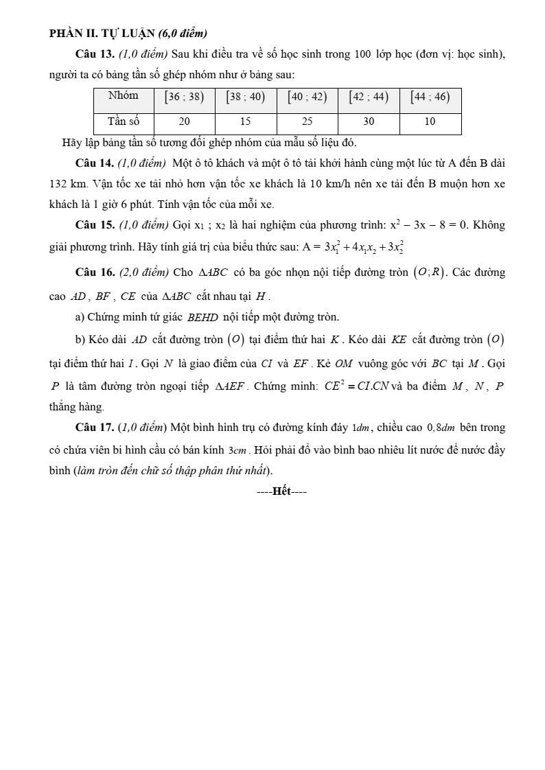 Đề thi Học kì 2 Toán 9 phòng GD&ĐT Hoàng Mai (Nghệ An) năm 2024-2025